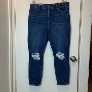 American Eagle Outfitters Dark Blue Distressed Skinny Jeans (Size 16S)